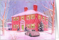 Classic Hot Rod And Stately Home Holiday Card