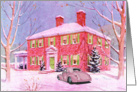 Classic Hot Rod And Stately Home Holiday Card