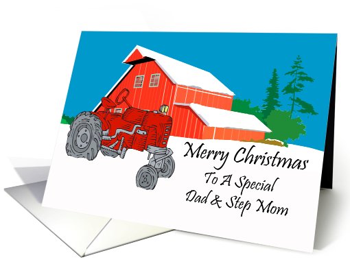 Dad And Step Mom Antique Tractor Christmas card (589780)