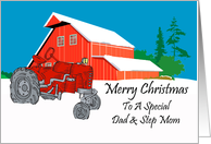 Dad And Step Mom Antique Tractor Christmas Card