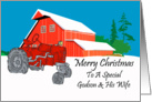 Godson And His Wife Antique Tractor Christmas Card