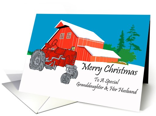 Granddaughter And Her Husband Antique Tractor Christmas card (589810)