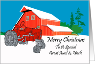Great Aunt And Uncle Antique Tractor Christmas Card