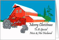 Niece And Her Husband Antique Tractor Christmas Card