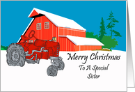 Sister Antique Tractor Christmas Card