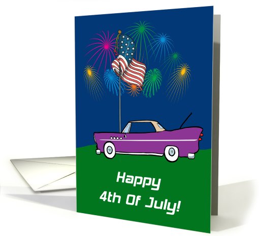 Fireworks Cool Classic Car 4th Of July card (592459)
