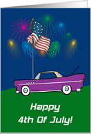 Fireworks Cool Classic Car 4th Of July Card