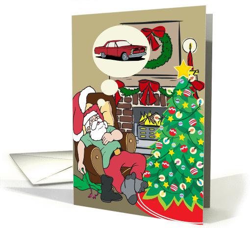 Santa Dreams Of A Red Muscle Car Christmas card (989513)