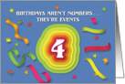 Happy 4th Birthday Celebration with confetti and streamers card