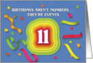Happy 11th Birthday Celebration with confetti and streamers card