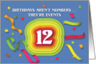 Happy 12th Birthday Celebration with confetti and streamers card