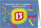 Happy 13th Birthday Celebration with confetti and streamers card