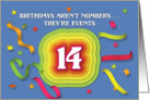Happy 14th Birthday Celebration with confetti and streamers card