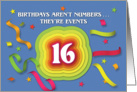 Happy 16th Birthday Celebration with confetti and streamers card
