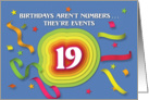 Happy 19th Birthday Celebration with confetti and streamers card