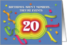 Happy 20th Birthday Celebration with confetti and streamers card