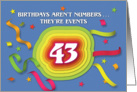 Happy 43rd Birthday Celebration with confetti and streamers card