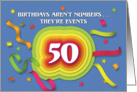 Happy 50th Birthday Celebration with confetti and streamers card