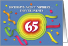 Happy 65th Birthday Celebration with confetti and streamers card