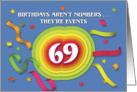Happy 69th Birthday Celebration with confetti and streamers card