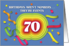 Happy 70th Birthday Celebration with confetti and streamers card