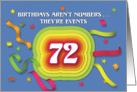 Happy 72nd Birthday Celebration with confetti and streamers card