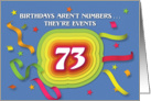 Happy 73rd Birthday Celebration with confetti and streamers card