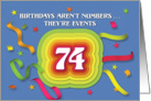 Happy 74th Birthday Celebration with confetti and streamers card