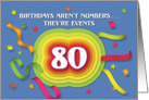 Happy 80th Birthday Celebration with confetti and streamers card