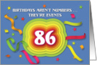 Happy 86th Birthday Celebration with confetti and streamers card