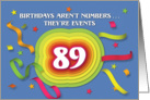 Happy 89th Birthday Celebration with confetti and streamers card