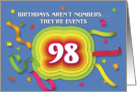 Happy 98th Birthday Celebration with confetti and streamers card