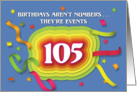 Happy 105th Birthday Celebration with confetti and streamers card