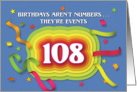 Happy 108th Birthday Celebration with confetti and streamers card
