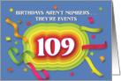 Happy 109th Birthday Celebration with confetti and streamers card