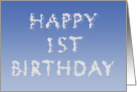 Happy 1st Birthday written in clouds card