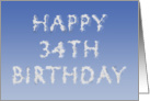 Happy 34th Birthday written in clouds card