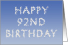 Happy 92nd Birthday written in clouds card
