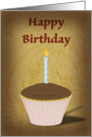 Happy Birthday, cupcake illustration with candle card