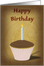 Happy Birthday, cupcake illustration with candle blank inside card