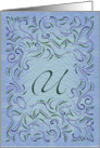 Monogram, Letter U with blue background card