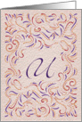 Monogram, Letter U with red background card