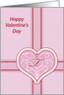 Valentines Day, monogram ’T’ with filigree pink heart, Blank Note Card