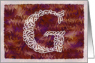 Ornamental Monogram ’G’ with warm red background card