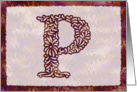 Ornamental Monogram ’P’ with warm red background card