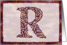 Ornamental Monogram ’R’ with warm red background card