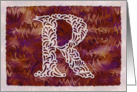 Ornamental Monogram ’R’ with warm red background card