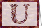 Ornamental Monogram ’U’ with warm red background card