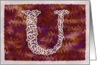 Ornamental Monogram ’U’ with warm red background card
