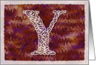 Ornamental Monogram ’Y’ with warm red background card